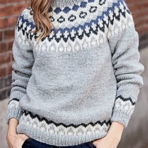 Women Wool/Knitting Ethnic Long Sleeve Comfy Casual Sweater, Sweaters, color:Gray|size:XXL, Noracora