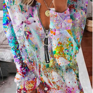 Loose Half Open Collar Bird Casual Sweatshirt, Sweatshirts & Hoodies, color:Multicolor|size:XXL, JustFashionNow
