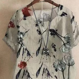 Women Crew Neck Floral Buttoned Roll Up Short Sleeve Top, Tees & T-shirts, Roselinlin - Online Catalog