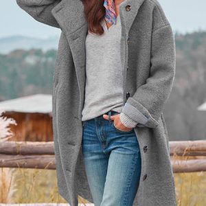 Woolen Hoodie Casual Overcoat, Coats, color:Gray|size:XXL, JustFashionNow