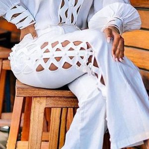 Plain Elegant Regular Fit Fashion Pants, Pants, color:White|size:XXL, Stylewe