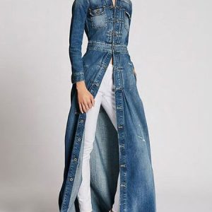 Urban Regular Fit Denim Long Sleeve Coat, Outerwear, color:Blue|size:XXL, Stylewe