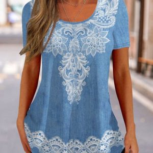 Knitted Crew Neck Loose Casual Shirt, Shirts & Blouses, color:Blue|size:XXL, JustFashionNow