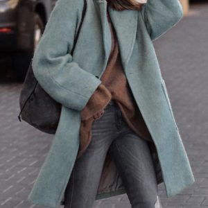 Shawl Collar Woolen Casual Other Coat, Trench Coats, color:Green|size:XXL, JustFashionNow