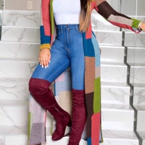 Casual Color Block Printing Loose Trench Coat, Trench Coats, color:Multicolor|size:3XL, JustFashionNow