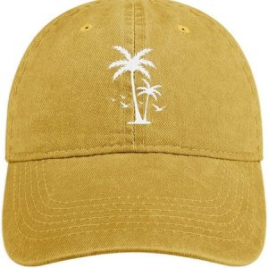 Men's /Women's Holiday Coconut Tree Graphic Printing Regular Fit Adjustable Denim Hat, color:Yellow|size:One-size, Lilicloth.com