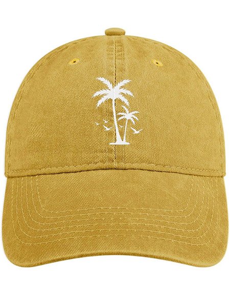 Men's /Women's Holiday Coconut Tree Graphic Printing Regular Fit Adjustable Denim Hat, color:Yellow|size:One-size, Lilicloth.com