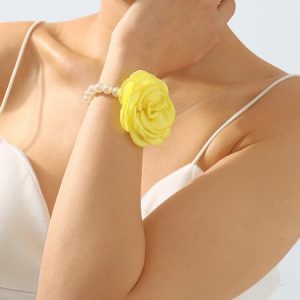 Elegant Camellia Stud Earrings Imitation Pearl Choker Chain Bracelets, Earrings, color:Color18|size:One-size, JustFashionNow