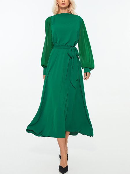 Stylewe Elegant Regular Fit Plain Long Sleeve Midi Dress, Dresses, color:Green|size:XS, Stylewe