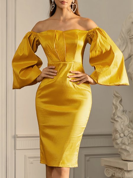 Sweetheart Neckline Plain Elegant Wedding Guest Dress, Mini Dresses, color:Yellow|size:XXL, Stylewe
