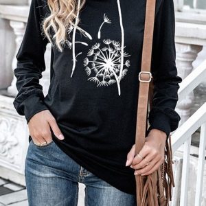 Casual Hoodie Dandelion Hoodie Drawstring, Hoodies & Sweatshirts, color:Black|size:XXL, Noracora
