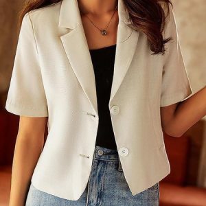 Buckle Loose Casual Blazer, Blazers, color:Apricot|size:3XL, JustFashionNow
