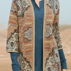 Women Yarn/Wool Yarn Ethnic Long Sleeve Comfy Boho Cardigan, Cardigans, color:Multicolor|size:XXL, Noracora