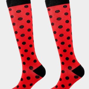 Polka Dot Contrast Color Sports Compression Support Socks, Socks, color:Red|size:L, JustFashionNow