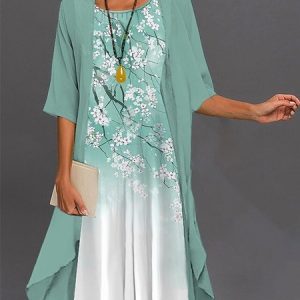 Loose Chiffon Crew Neck Elegant Two-Piece Set, Suit Set, color:Green|size:XXL, JustFashionNow