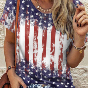 America Flag Casual Crew Neck T-Shirt, JustFashionNow T-Shirts, color:Blue|size:XXL,