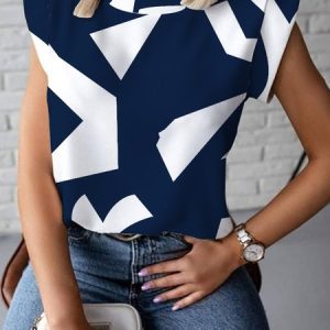 Sleeveless Crew Neck Loose Urban Blouse, Blouses and Shirts, color:Blue|size:XS, Stylewe