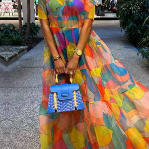 Loose Elegant Crew Neck Short sleeve Abstract Long Dress, Maxi Dresses, color:As Picture|size:XXL, Stylewe