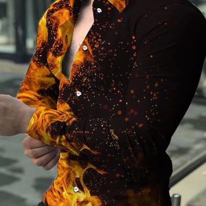 Men's Casual Flame Button Down Shirt Everyday Vacation Hawaiian Clothing, Shirts ＆ Blouse, color:As Picture|size:3XL, JustFashionNow