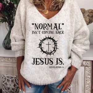 Normal Jesus Us V Neck Casual  Loose Sweater, Sweaters, color:White|size:XXL, JustFashionNow