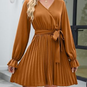 Women's Plain Banquet Party V Neck A-Line Dress Gown Wedding Clothing, Party Dresses, color:Yellow|size:XXL, JustFashionNow