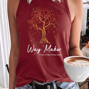 Women's Casual Waymaker Tree Tank Top, color:Red|size:3XL, Lilicloth.com