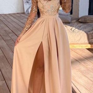 Regular Fit Party Crew Neck Leaf Wedding Dress, Party Dresses, color:Apricot|size:XL, JustFashionNow