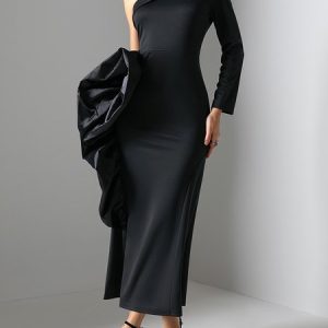 Party Vintage Plain Dress, Maxi Dresses, color:Black|size:3XL, Stylewe
