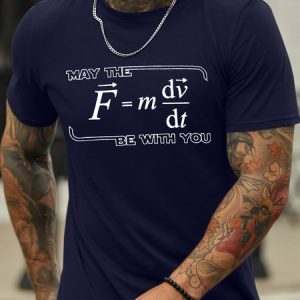 Men's May The (F=m*dv/dt) Be with You Funny Physics Science Graphic Printing Casual Cotton Crew Neck Text Letters T-Shirt, color:Purplish blue|size:3XL, Lilicloth.com