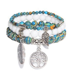 Bohemia Natural Stone Turquoise Tree of Life Pendant Set, Bracelets, color:Blue|size:One-size, JustFashionNow