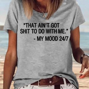 Women's Graphic Short Sleeve My Mood 24/7 Casual T-Shirt, color:Gray|size:3XL, Lilicloth.com