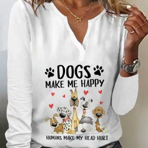 Casual Long sleeve Loose Notched T-Shirt, T-Shirts, color:White|size:XXL, JustFashionNow