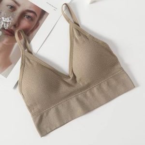 Breathable U-Back Seamless Camisole Sports Bra & Bralette, Crop Bras, color:Khaki|size:L, JustFashionNow