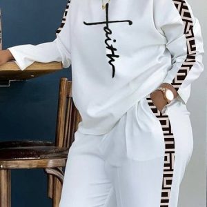 Plus Size Daily Geometric Crew Neck Casual T-Shirt, Plus Tops, color:White|size:4X, Stylewe