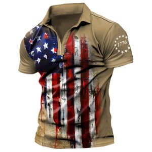 Men's T-Shirt Retro American Flag 1776 American Independence Day Print Pattern Half Zipper Lapel Short Sleeve Daily Casu, T-Shirts, , COTOSEN, Apparel Online, Cheap Clothes, Buy Now