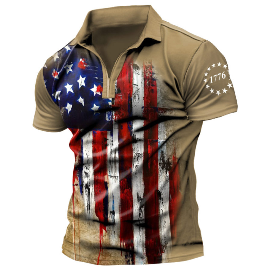Men's T-Shirt Retro American Flag 1776 American Independence Day Print Pattern Half Zipper Lapel Short Sleeve Daily Casu, T-Shirts, , COTOSEN, Apparel Online, Cheap Clothes, Buy Now