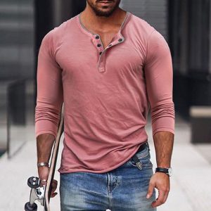 Men's Henry V-Neck Casual Long Sleeve T-Shirt, T-Shirts, , COTOSEN, Apparel Online, Cheap Clothes, Buy Now
