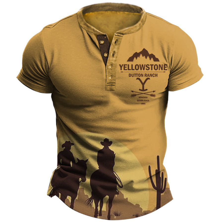 Men's Henry T-Shirt Vintage Yellowstone Western Cowboy Print Graphic Short Sleeve Everyday Casual Tee, T-Shirts, , COTOSEN, Apparel Online, Cheap Clothes, Buy Now