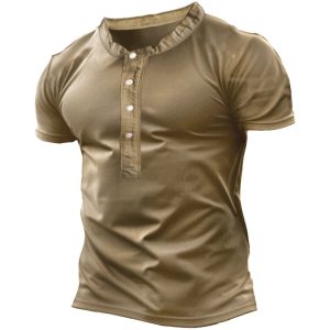 Men's Henry T-Shirt Short Sleeve Outdoor Retro Training, T-Shirts, , COTOSEN, Apparel Online, Cheap Clothes, Buy Now
