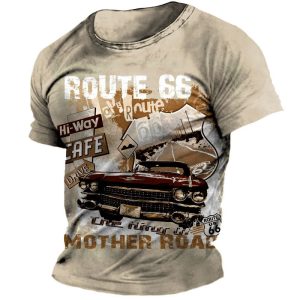 Men's Round Neck T-Shirt Retro Route 66 Car Print Pattern Short Sleeve Daily Casual Tee, T-Shirts, , COTOSEN, Apparel Online, Cheap Clothes, Buy Now