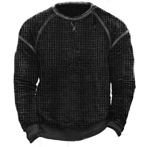 Men's Waffle Knit Pullover Sweatshirt, Hoodies&Sweatshirts, WAYRATES
