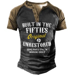 Built In The Fifties Men's Map Print Henley Short Sleeve T-Shirt, T-Shirts, , COTOSEN, Apparel Online, Cheap Clothes, Buy Now