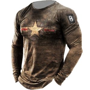 Mens Outdoor Retro American Stars Print Long Sleeve Sports Top, T-Shirts, , COTOSEN, Apparel Online, Cheap Clothes, Buy Now