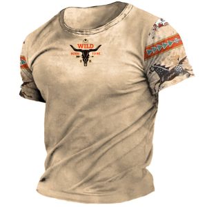 Men's Round Neck T-Shirt Retro Yellowstone National Wind Printing Pattern Short Sleeve Daily Casual Tee, T-Shirts, , COTOSEN, Apparel Online, Cheap Clothes, Buy Now