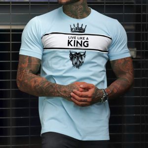 Men's Fashion Live Like A King Print Color Matching Casual Slim Fit Short Sleeve T-Shirt, T-Shirts, , COTOSEN, Apparel Online, Cheap Clothes, Buy Now