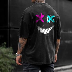 Smiley Face Back Print Oversized T-shirt, T-Shirts, , COTOSEN, Apparel Online, Cheap Clothes, Buy Now