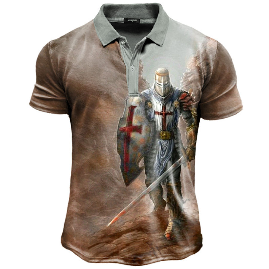 Men's Templar Print Casual Polo Shirt, T-Shirts, , COTOSEN, Apparel Online, Cheap Clothes, Buy Now