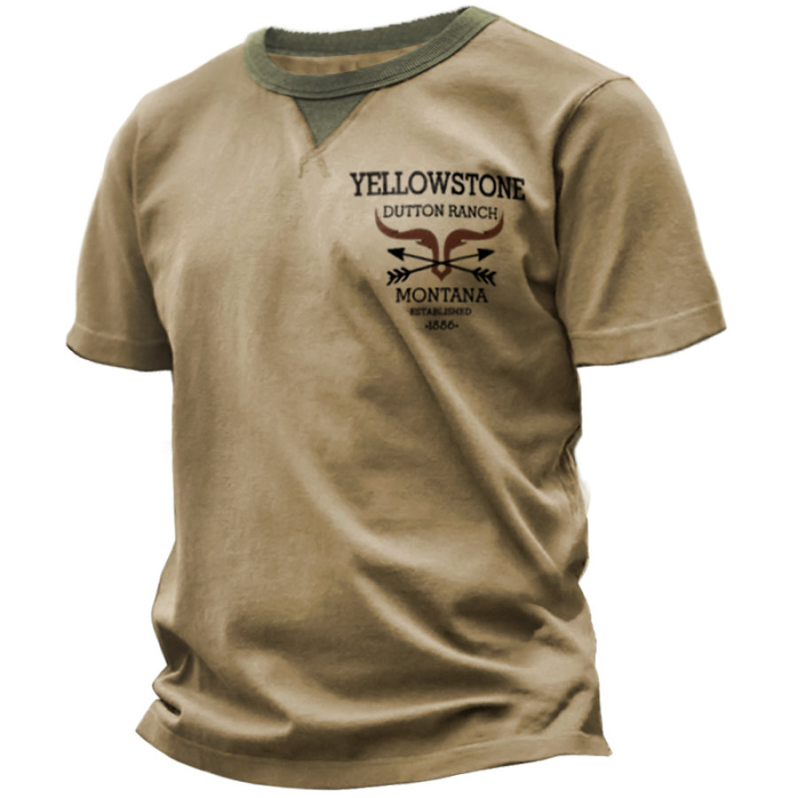 Men's T-Shirt Vintage Yellowstone Summer Breathable Top Khaki, T-Shirts, , COTOSEN, Apparel Online, Cheap Clothes, Buy Now
