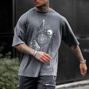 Compass Mountains And Rivers Printed Men's Casual T-shirt, T-Shirts, , COTOSEN, Apparel Online, Cheap Clothes, Buy Now
