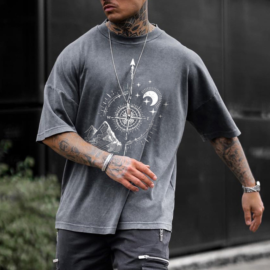 Compass Mountains And Rivers Printed Men's Casual T-shirt, T-Shirts, , COTOSEN, Apparel Online, Cheap Clothes, Buy Now